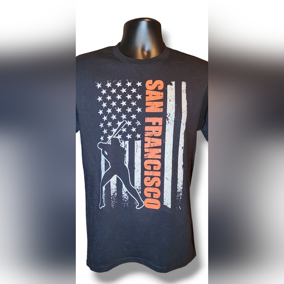 MLB San Francisco Giants Baseball  American Flag T-Shirt Men's Size Small Black - Picture 3 of 4